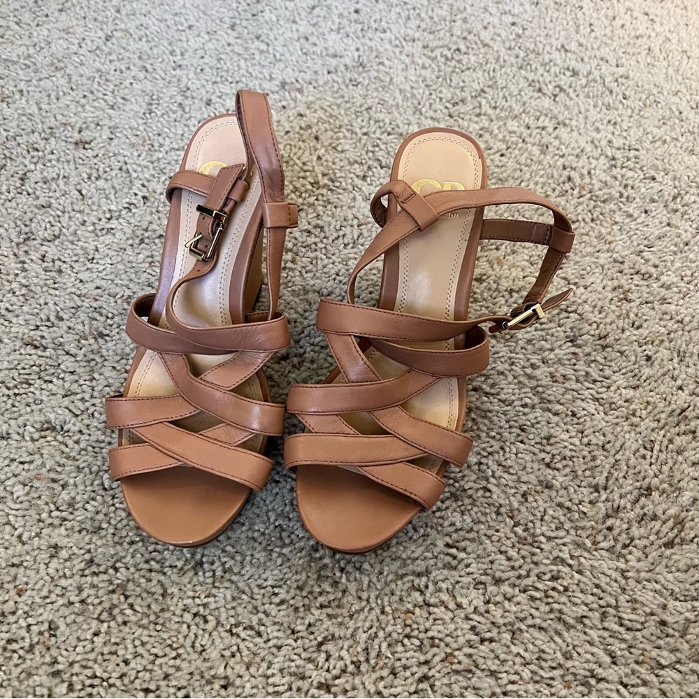 Gianni Binni Tan Jet Set Leather Wedges